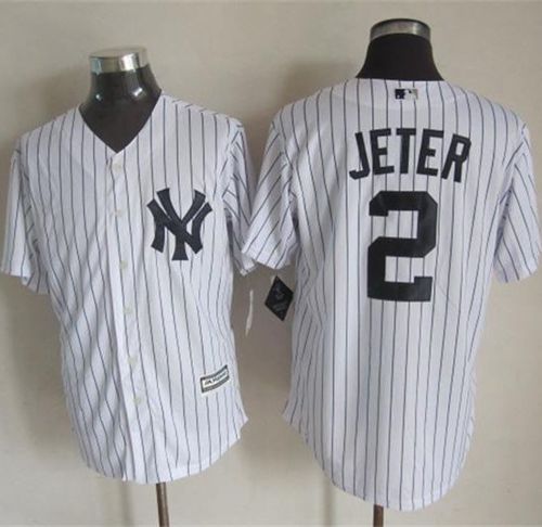 Yankees #2 Derek Jeter White Strip New Cool Base Stitched MLB Jersey